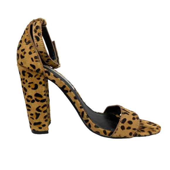 Steve Madden Sandals Womens‎ Sz 6 Carrson Calf Hair Leopard Ankle Strap Heels - Picture 2 of 8